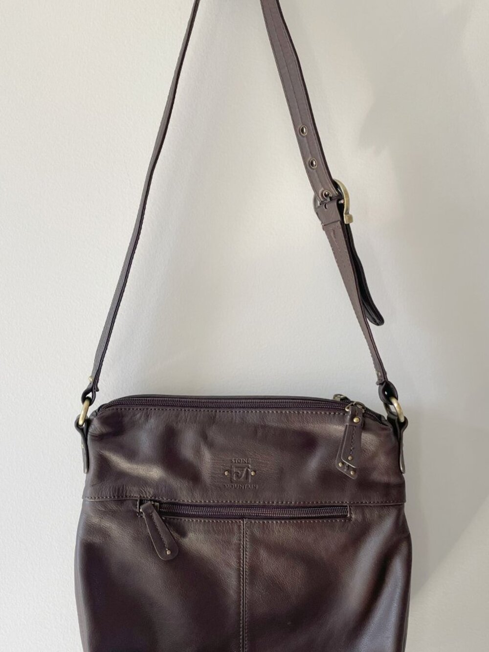 Brown Pebbled Leather Studded Shoulder Bag Western Stone Mountain Purse - Picture 5 of 14